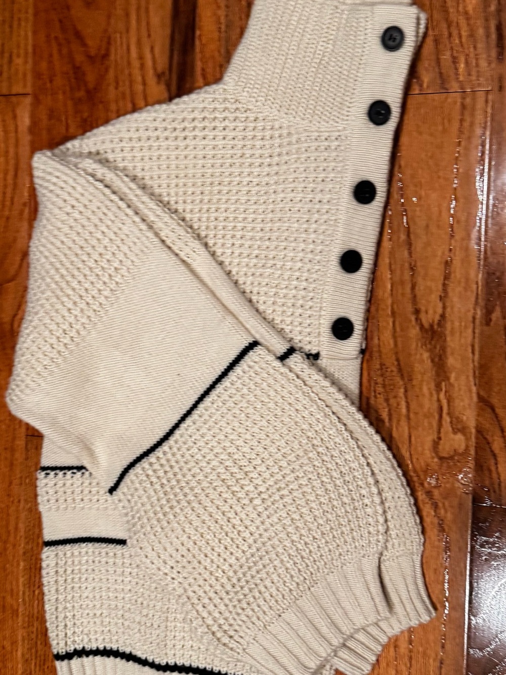 Cupshe Cream Knit Collared Button Cowl Sweater with Black Stripes - Picture 4 of 5